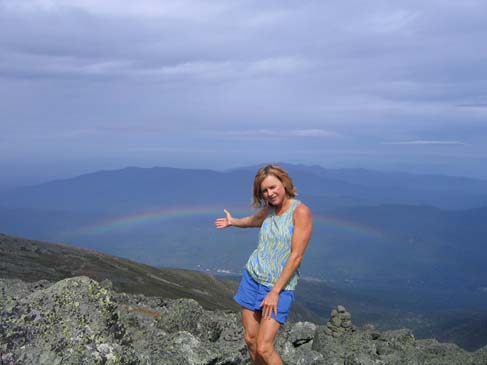 Diane serving up a rainbow on Mt. Adams (photo by Mark Malnati)