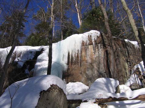 Ice "falls" down the side of a boulder (photo by Mark Malnati)