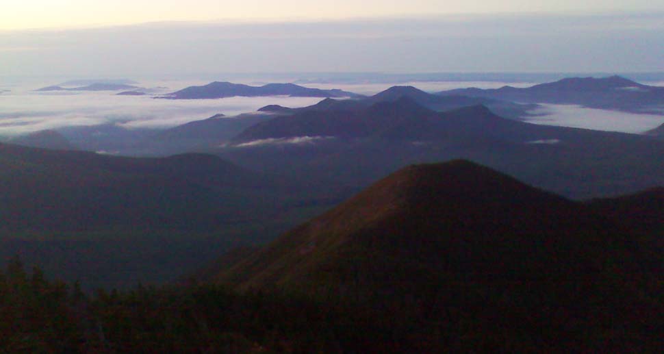 View from Mount Carrigain's fire tower at dawn (photo by Bill Mahony)