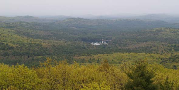 Views, including Moores Pond, looking south from Mount Grace's fire tower (photo by Webmaster)