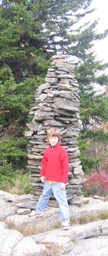 Little hiker and tall cairn (photo by Dennis Marchand)